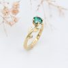 Gold Leaf Ring with Cushion Green Moissanite, Nature Inspired Engagement Ring