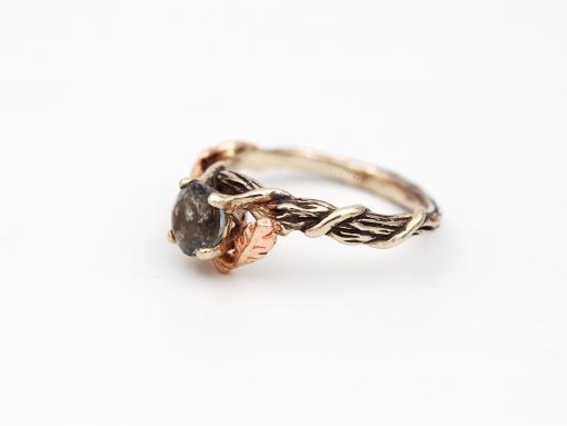 Aquamarine Moss Agate 14k Gold Ring: Two-Tone Nature Inspired Engagement Ring