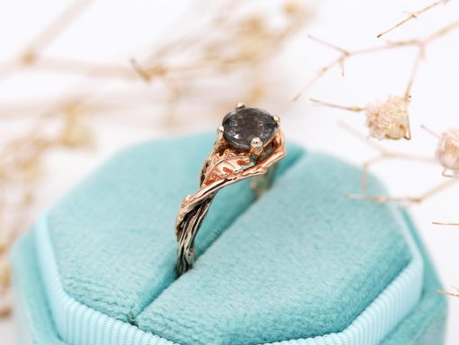 Aquamarine Moss Agate 14k Gold Ring: Two-Tone Nature Inspired Engagement Ring