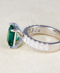 Lab Grown Emerald Engagement Ring: 14k White Gold Moissanite Accents - Image 6