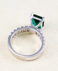 Lab Grown Emerald Engagement Ring: 14k White Gold Moissanite Accents - Image 5