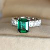 Lab Grown Emerald Engagement Ring: 14k White Gold Moissanite Accents