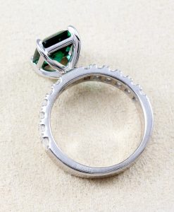 Lab Grown Emerald Engagement Ring: 14k White Gold Moissanite Accents - Image 4