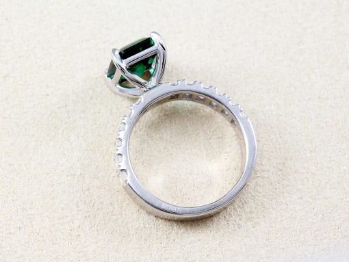 Lab Grown Emerald Engagement Ring: 14k White Gold Moissanite Accents
