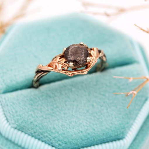 Aquamarine Moss Agate 14k Gold Ring: Two-Tone Nature Inspired Engagement Ring