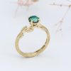 Gold Leaf Ring with Cushion Green Moissanite, Nature Inspired Engagement Ring
