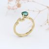 Gold Leaf Ring with Cushion Green Moissanite, Nature Inspired Engagement Ring