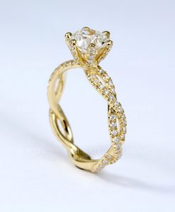 Gold Diamond Engagement Ring: Twisted Band Solitaire 1.17 Carat