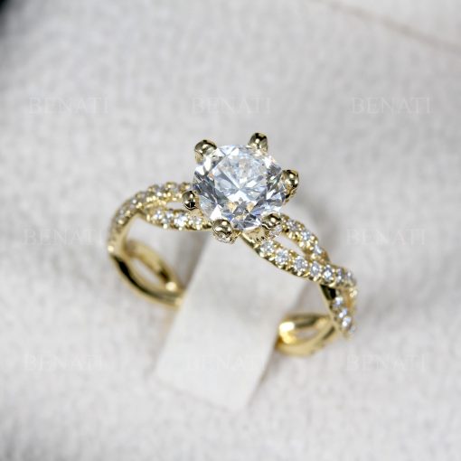 Gold Diamond Engagement Ring: Twisted Band Solitaire 1.17 Carat