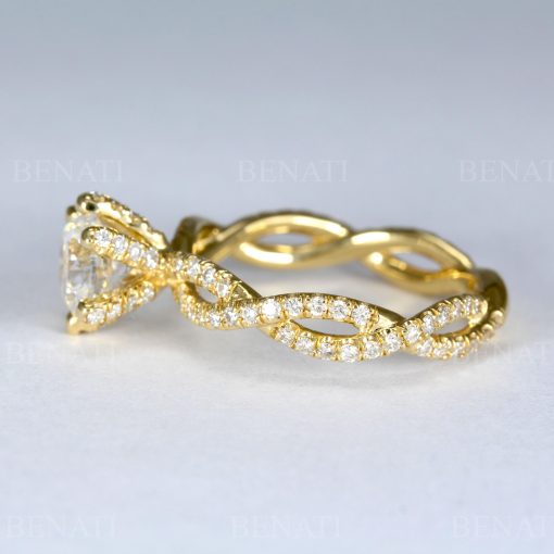 Gold Diamond Engagement Ring: Twisted Band Solitaire 1.17 Carat
