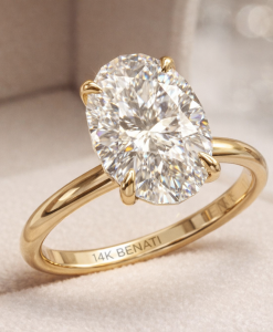 3 Carat Oval Diamond Engagement Ring - 14k/18k Gold Smooth Band - Image 6