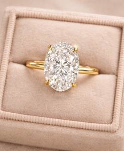 3 Carat Oval Diamond Engagement Ring - 14k/18k Gold Smooth Band - Image 4