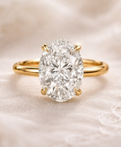 3 Carat Oval Diamond Engagement Ring - 14k/18k Gold Smooth Band - Image 7