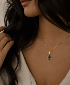 14k Gold Black Diamond Hamsa Necklace - Image 3