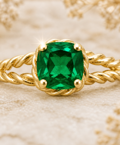 14K Gold Lab Grown Emerald Ring – Twisted Rope Emerald Engagement Ring - Image 3