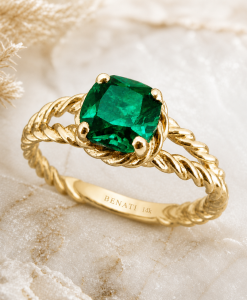 14K Gold Lab Grown Emerald Ring – Twisted Rope Emerald Engagement Ring