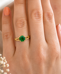 14K Gold Lab Grown Emerald Ring – Twisted Rope Emerald Engagement Ring - Image 2