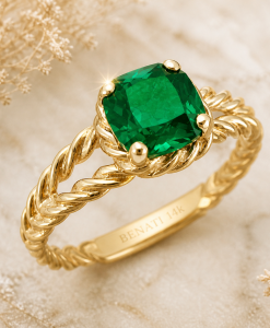 14K Gold Lab Grown Emerald Ring – Twisted Rope Emerald Engagement Ring - Image 5
