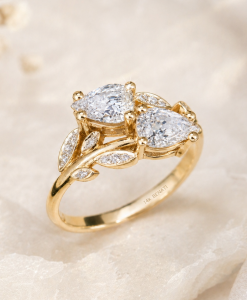 1.50 CT Lab Grown Pear Diamond Leaf Engagement Ring