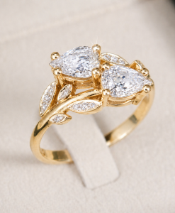 1.50 CT Lab Grown Pear Diamond Leaf Engagement Ring - Image 5