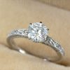 Lab Grown Diamond Engagement Ring Scroll Filigree Antique Style Sterling Silver