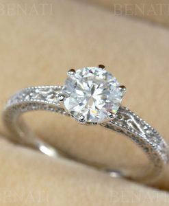 Lab Grown Diamond Engagement Ring Scroll Filigree Antique Style Sterling Silver - Image 7
