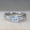 Lab Grown Diamond Engagement Ring Scroll Filigree Antique Style Sterling Silver