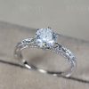 Lab Grown Diamond Engagement Ring Scroll Filigree Antique Style Sterling Silver
