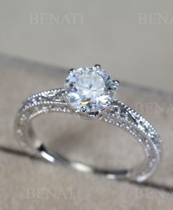 Lab Grown Diamond Engagement Ring Scroll Filigree Antique Style Sterling Silver - Image 5