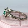 Emerald Halo Gold Engagement Ring: Leaf Art Deco Nature Ring