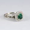 Emerald Halo Gold Engagement Ring: Leaf Art Deco Nature Ring