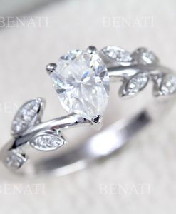 Pear Cut Lab Diamond Engagement Ring: Nature Inspired Band, Lab Diamond Accents - Image 3