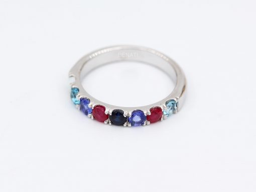 Multi-Color Gemstone Eternity Sterling silver Band Birthstone Ring