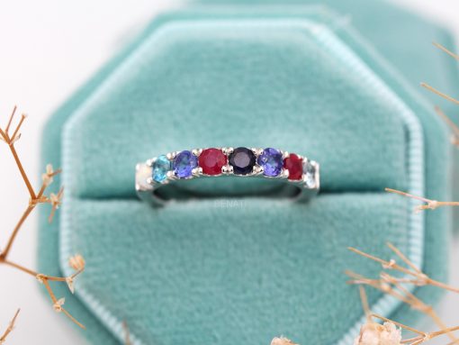 Multi-Color Gemstone Eternity Sterling silver Band Birthstone Ring
