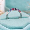 Multi-Color Gemstone Eternity Sterling silver Band Birthstone Ring