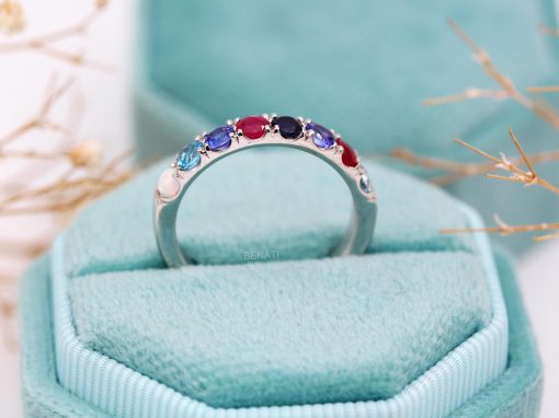 Multi-Color Gemstone Eternity Sterling silver Band Birthstone Ring