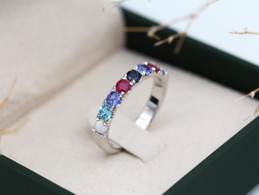 Multi-Color Gemstone Eternity Sterling silver Band Birthstone Ring