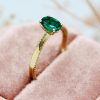 Emerald Engagement Ring: 14k Gold Twisted Band, Lab-Grown Gemstone Emerald Engagement Ring: 14k Gold Twisted Band, Lab-Grown Gemstone