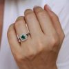 Emerald Halo Gold Engagement Ring: Leaf Art Deco Nature Ring