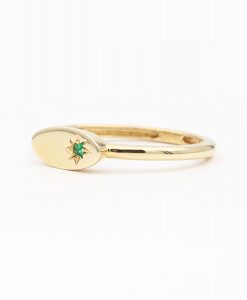 14k Gold Minimalist Signet Emerald Ring for Women - Image 5