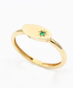 14k Gold Minimalist Signet Emerald Ring for Women - Image 3