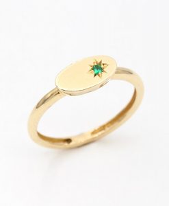 14k Gold Minimalist Signet Emerald Ring for Women - Image 2