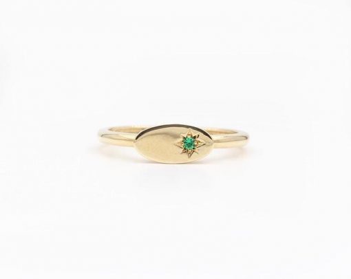 14k Gold Minimalist Signet Emerald Ring for Women