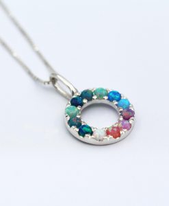 Rainbow Opal Circle Pendant | Sterling Silver Halo Necklace Gift - Image 8