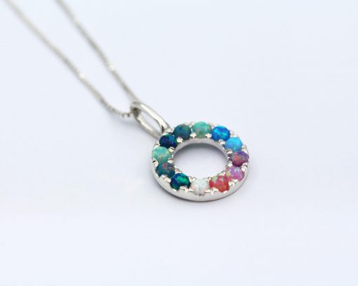 Rainbow Opal Circle Pendant | Sterling Silver Halo Necklace Mother’s Day Gift Rainbow Opal Circle Pendant | Sterling Silver Halo Necklace Mother’s Day Gift