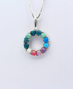 Rainbow Opal Circle Pendant | Sterling Silver Halo Necklace Gift - Image 6