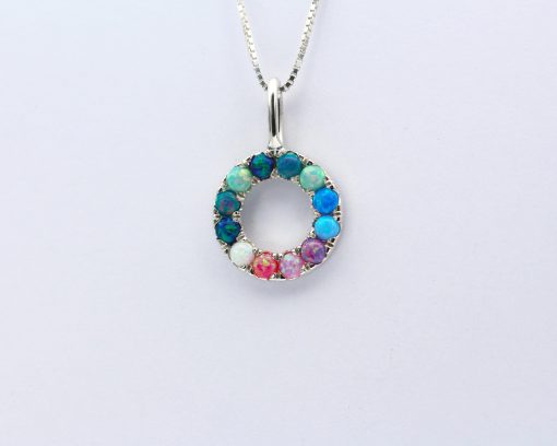 Rainbow Opal Circle Pendant | Sterling Silver Halo Necklace Mother’s Day Gift Rainbow Opal Circle Pendant | Sterling Silver Halo Necklace Mother’s Day Gift