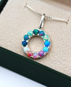 Rainbow Opal Circle Pendant | Sterling Silver Halo Necklace Gift - Image 5