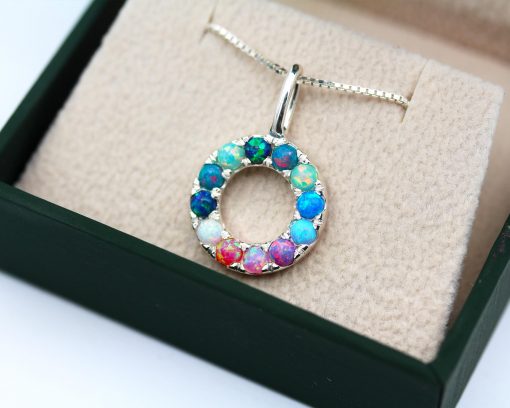 Rainbow Opal Circle Pendant | Sterling Silver Halo Necklace Mother’s Day Gift Rainbow Opal Circle Pendant | Sterling Silver Halo Necklace Mother’s Day Gift