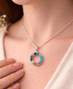 Rainbow Opal Circle Pendant | Sterling Silver Halo Necklace Gift - Image 9